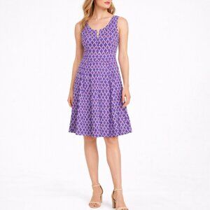 TORY BURCH Sleeveless Fit & Flare Dress Purple Geometric Print